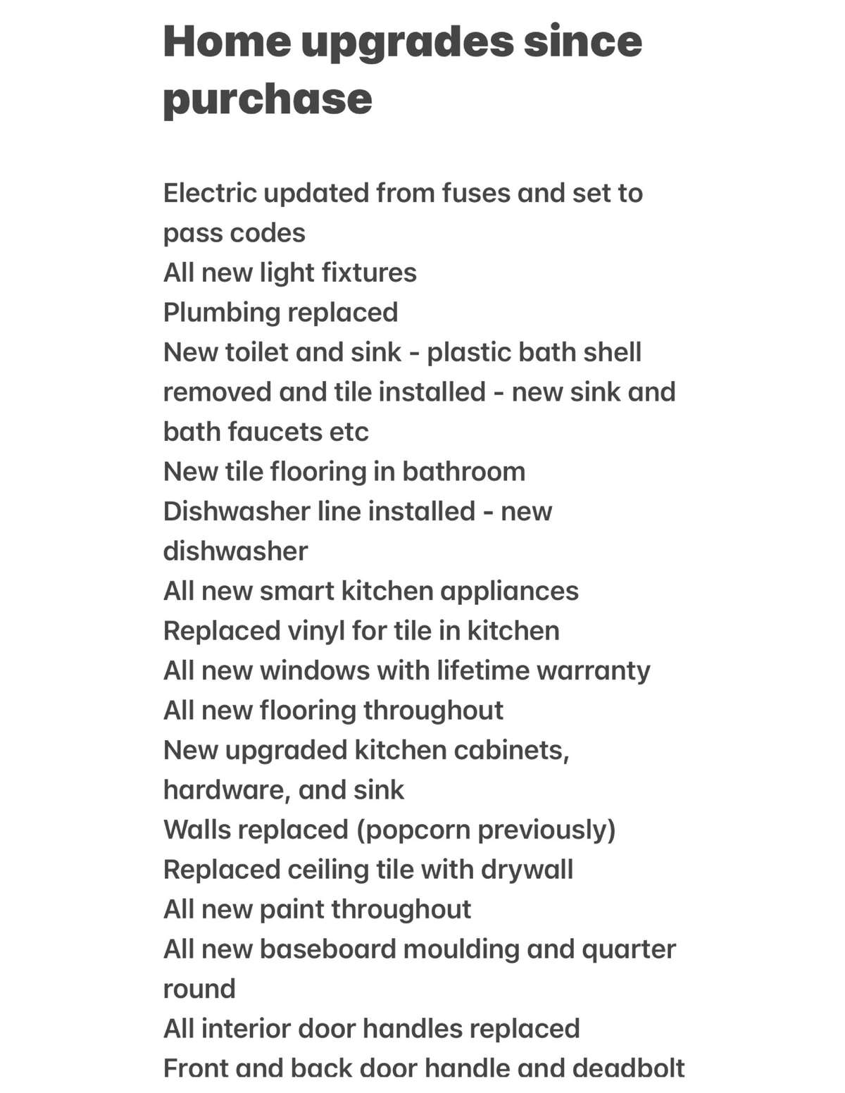 List of updates from Seller - 53 RE Davenport Ave., Auburntown, TN 37016.