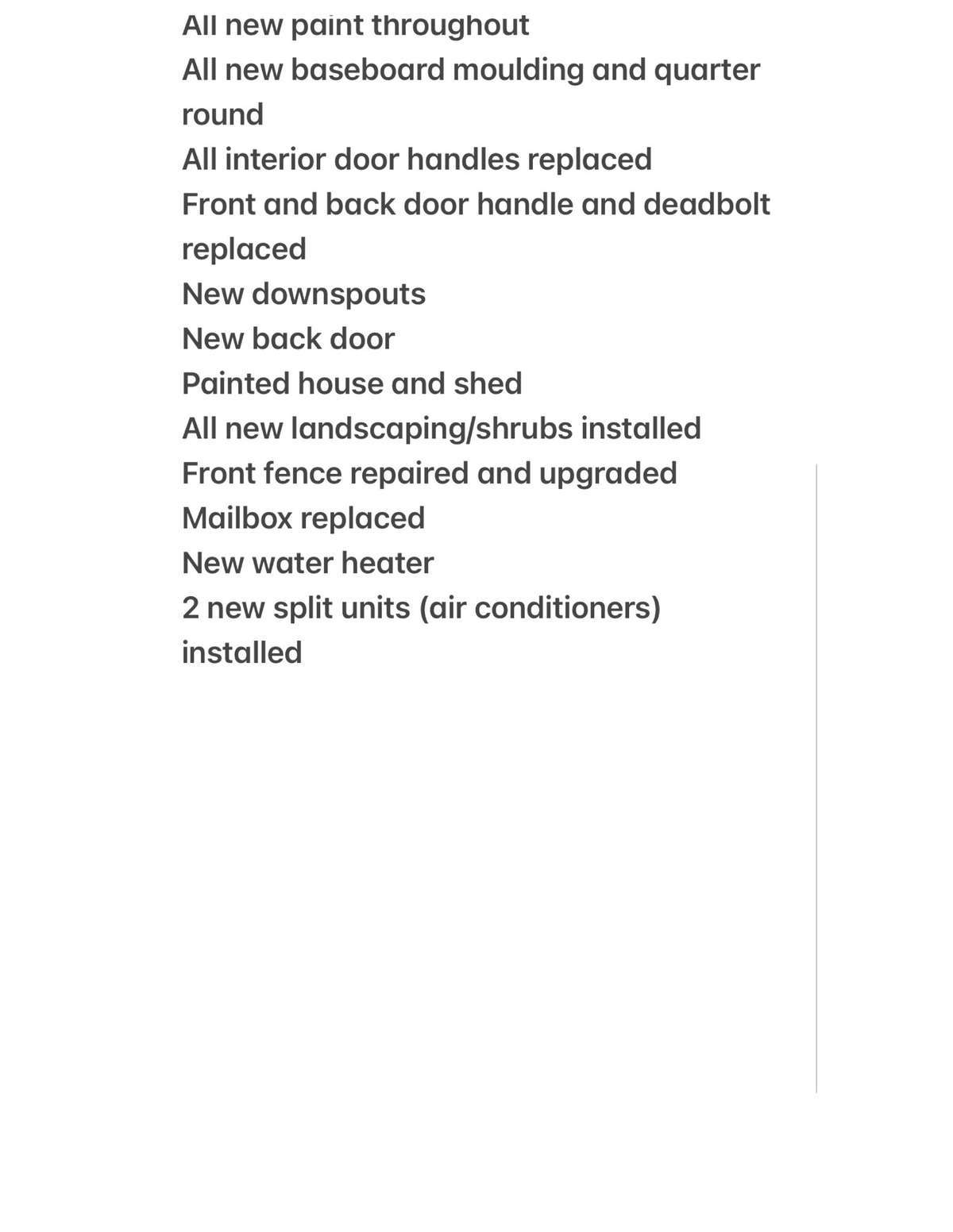 List of updates from Seller continued - 53 RE Davenport Ave., Auburntown, TN 37016.