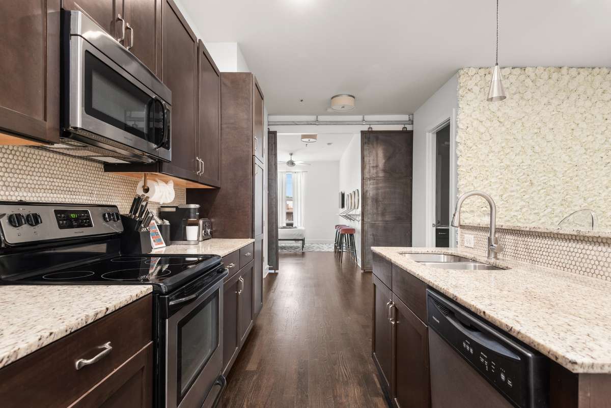 This kitchen is furnished with all you need to whip up a quick meal or warm up some leftovers.