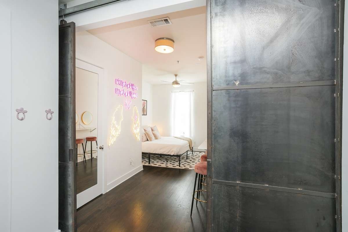 This decorative door allows you to have privacy from the other room.