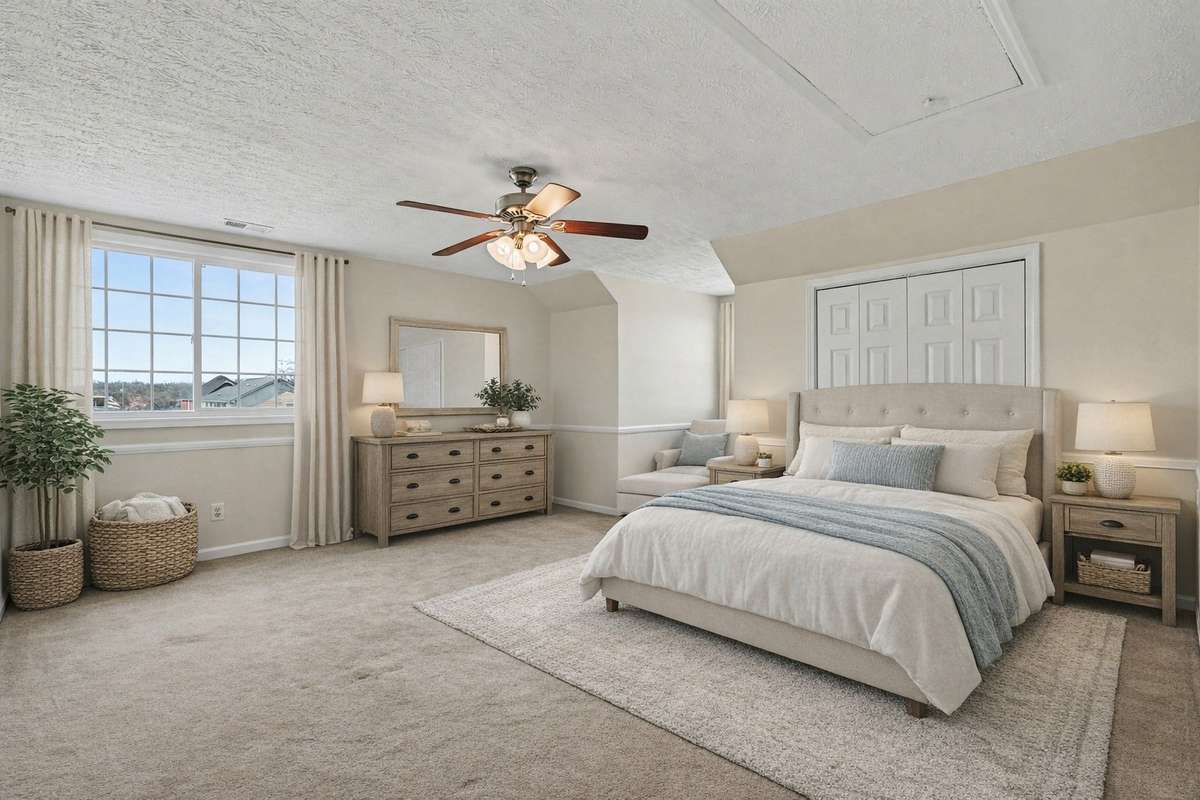 Upstairs Bedroom 2 is Very Spacious Featuring Large Windows With Plenty Of Natural Light  And Ample Closet Space *Virtually Staged