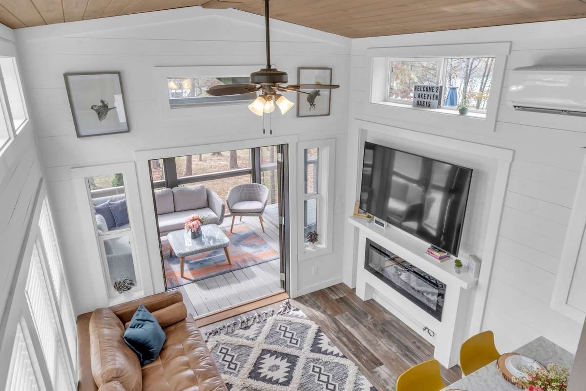 View from the loft looking down showcasing the amount of windows and natural light coming into the home!