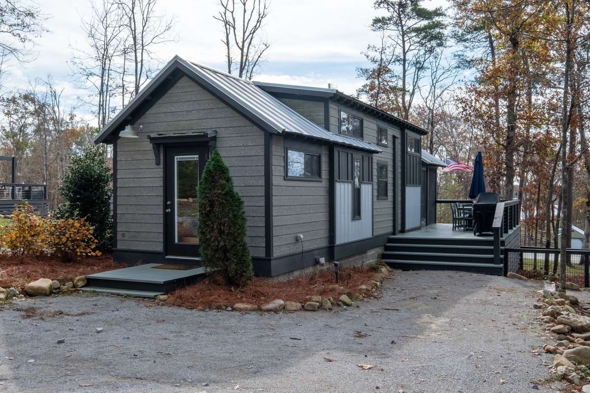 View of the back of the house -- the single door in the back is to the bedroom