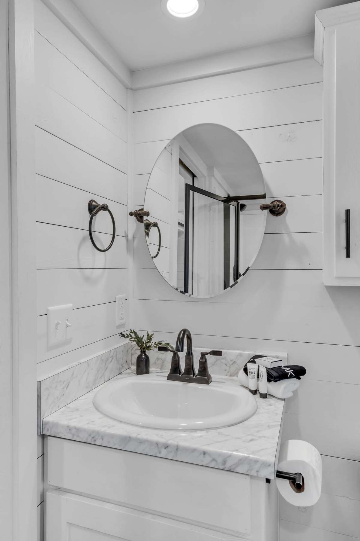 Charming shiplap wall in the bathroom