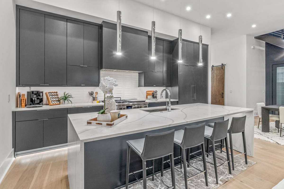 Massive island at the center of the kitchen.