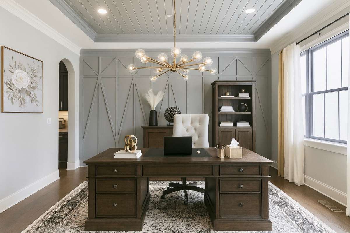 Virtually staged to show an office rather than the dining room