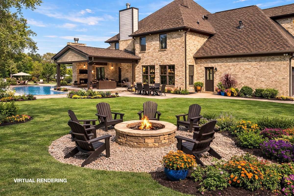 Virtual rendering of adding a pool area and upgraded fire pit!