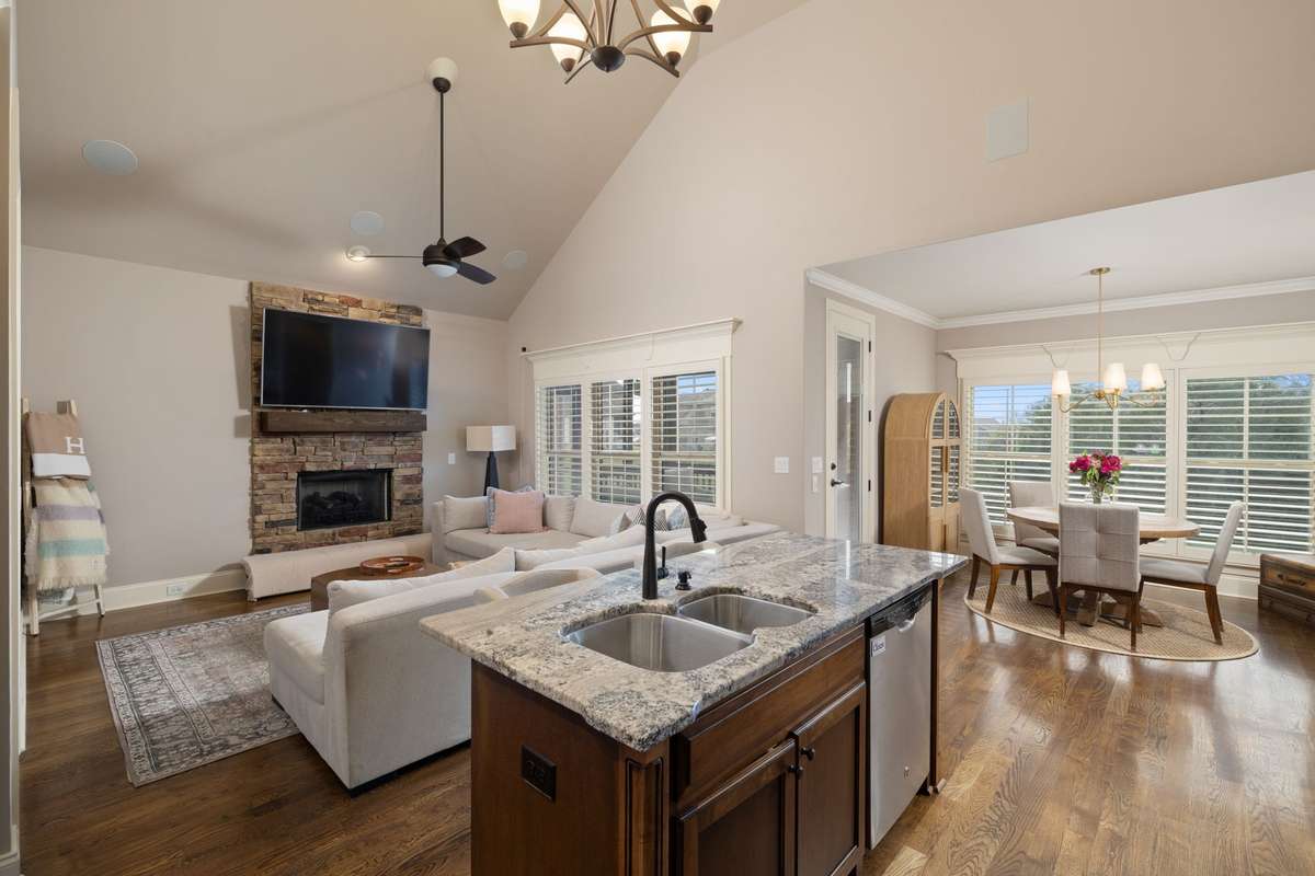 Beautiful livingroom open concept for entertainment. Enjoy a good movie by the fire.