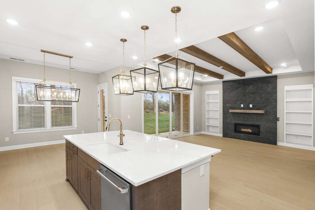 View of kitchen, dining area to the family room
