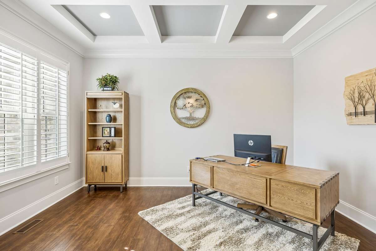 The Office has lots of natural light and a fabulous coffered ceiling.