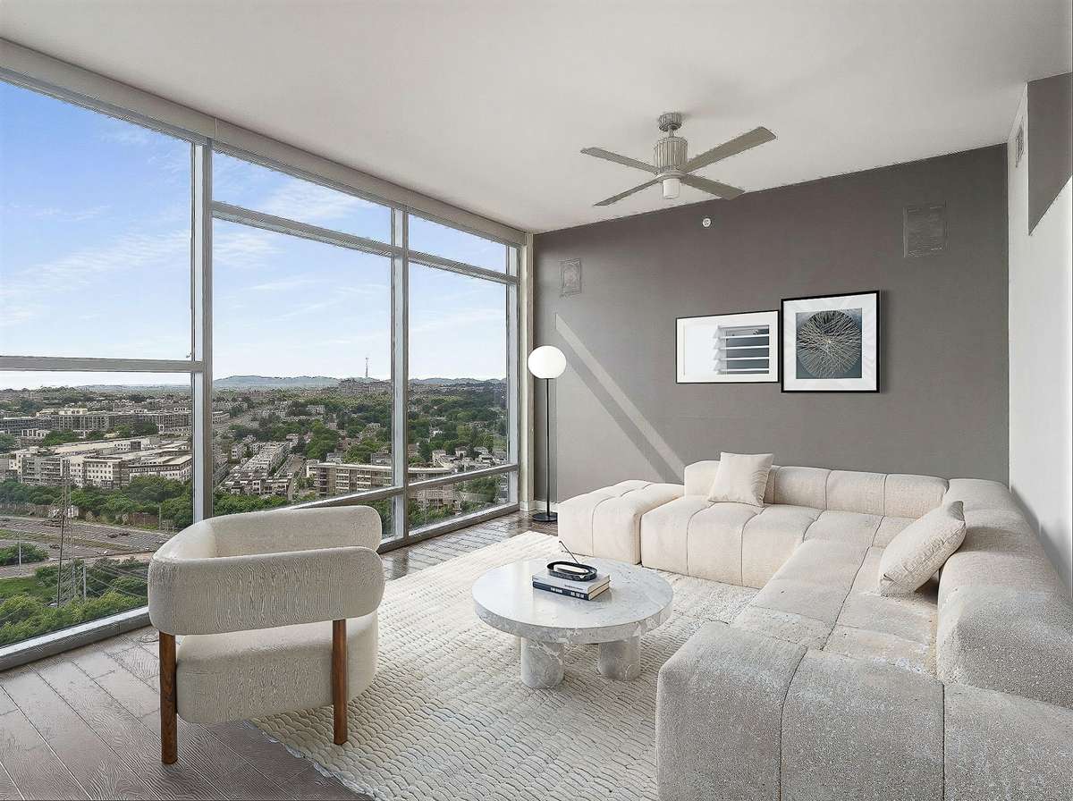 Virtual Staging of how your large living space on the glass could look.