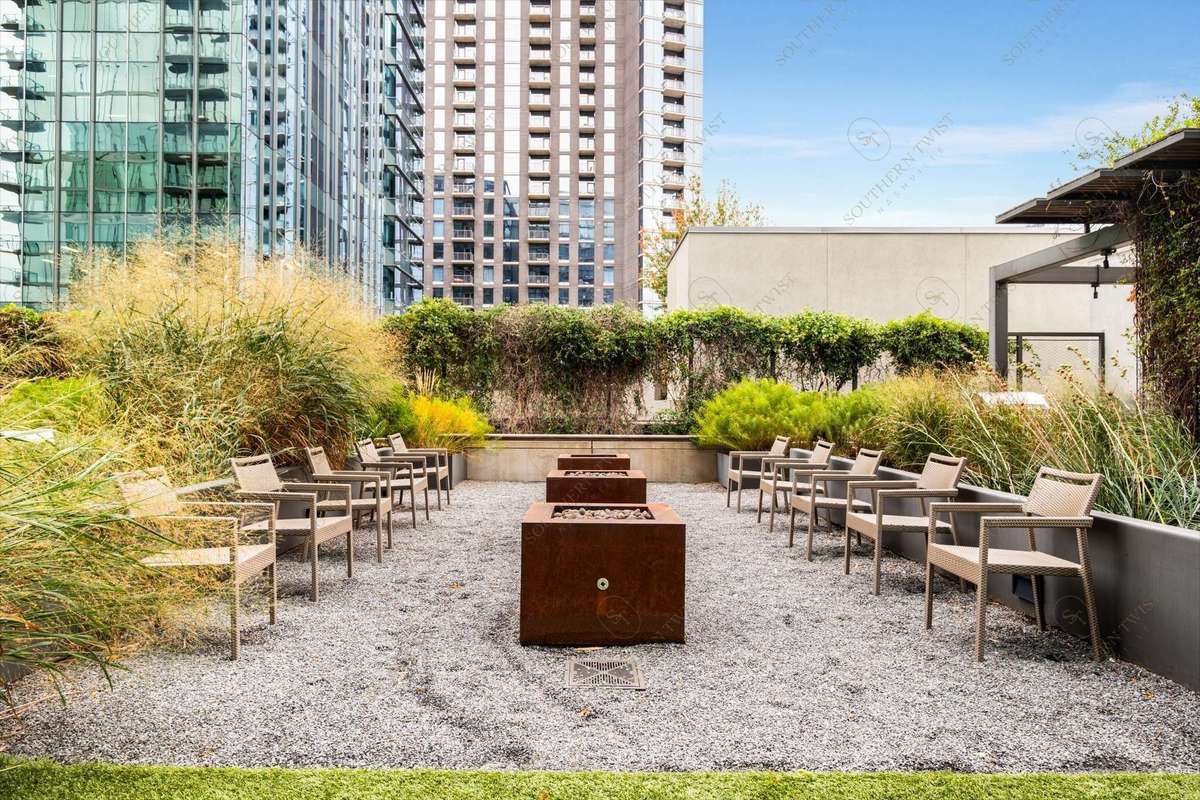 New seating areas around the 3 fire pits on green roof area