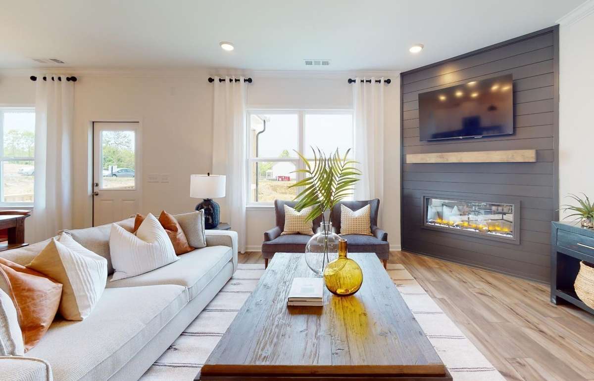 MODEL HOME photo/ Hampton example.
Great Room - exception: Corner fireplace is not installed in the Hampton Home #264.