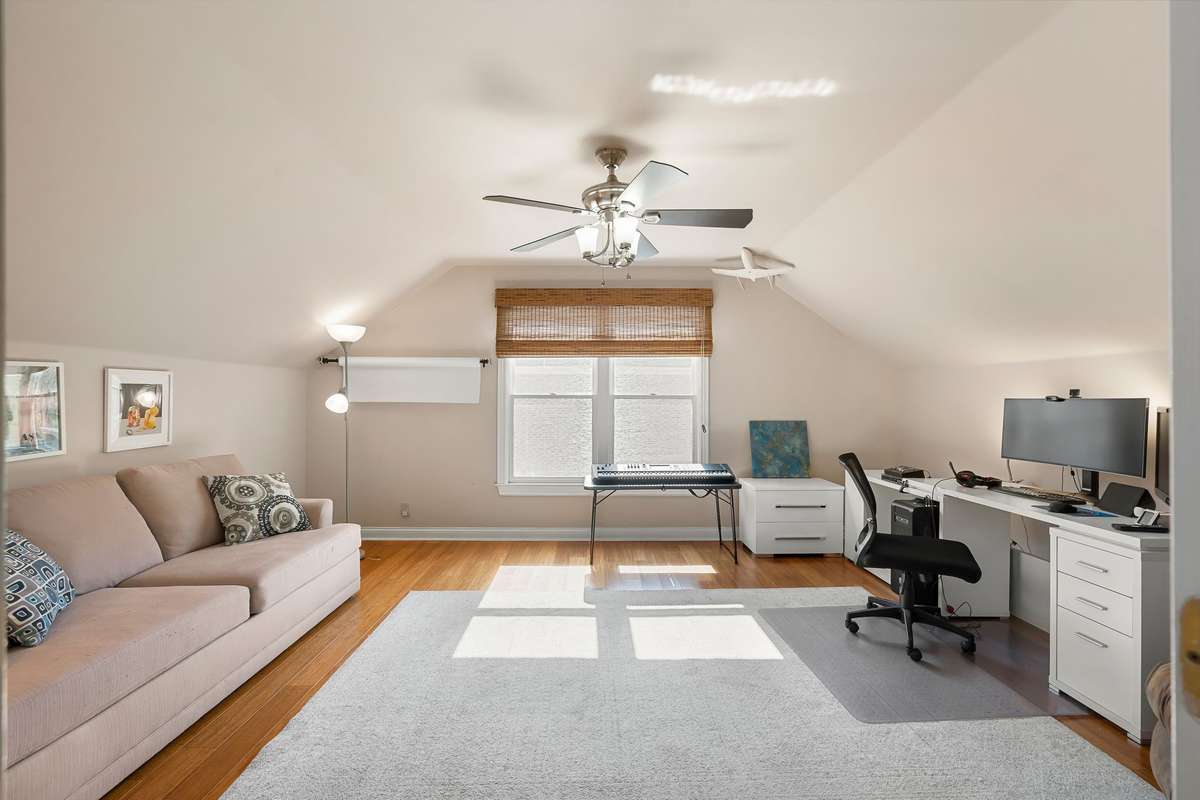Bedroom #4 can be used a guest bedroom or as a bonus room. Currently its is being used a music room and work from home space. The room is above the garage and has so many options for use.