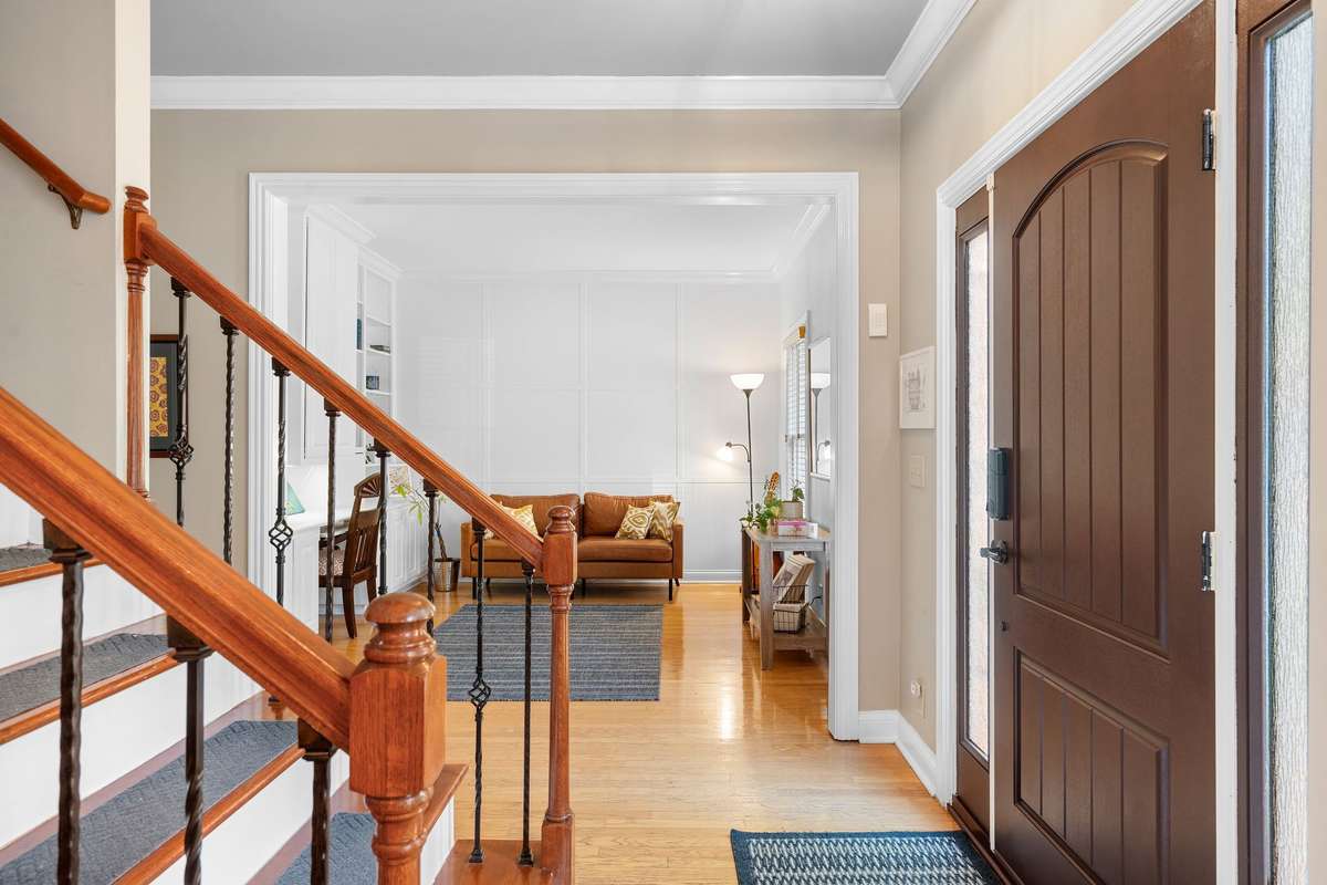 Hardwood stairs with non-slip covers.