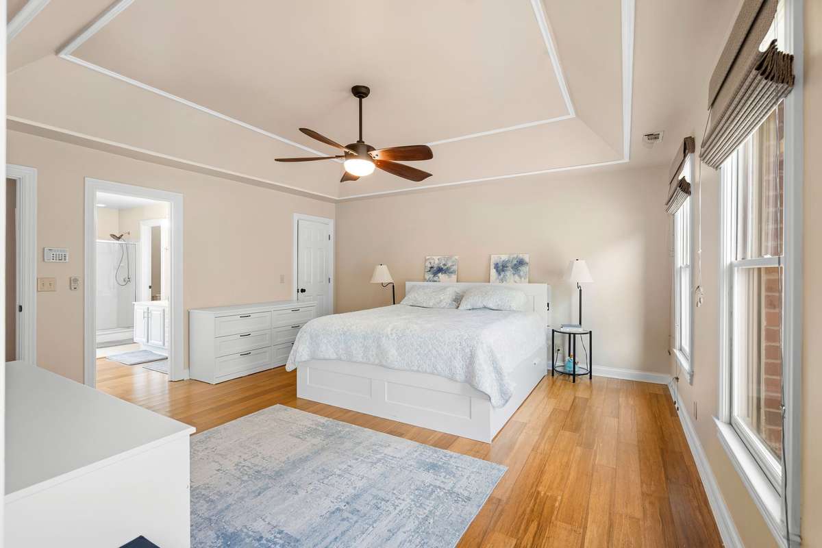 The primary suite has 2 closets. One in the bedroom area and a large walk-in inside the primary bathroom.