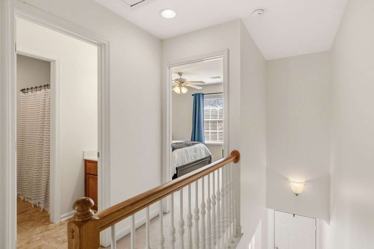 Two bedrooms and one full bath upstairs.