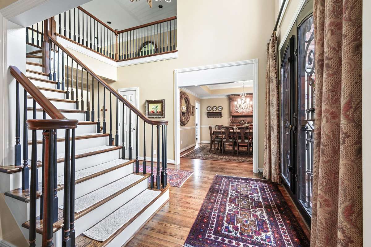 Hardwood stairs.
