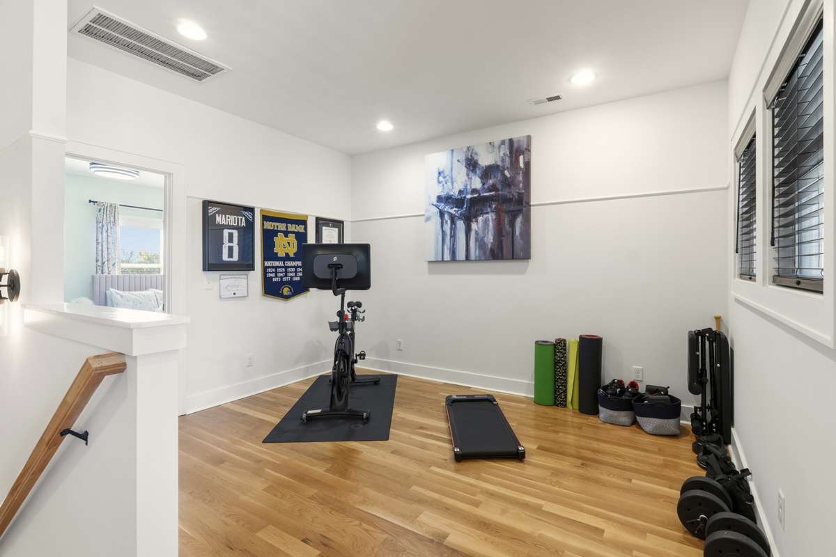 Flex space that is being used a workout space but could be used as an office as well!