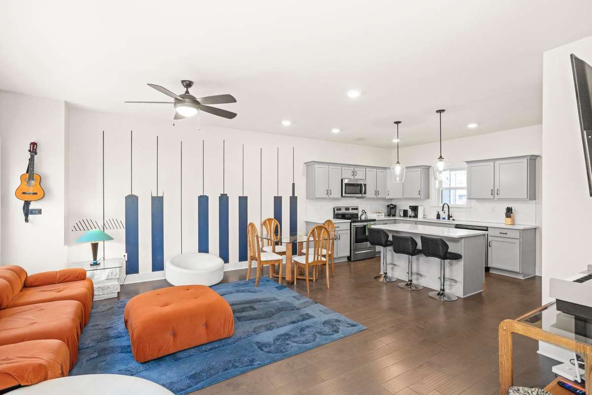 This AirBNB is by the airport. It has a music inspired theme.