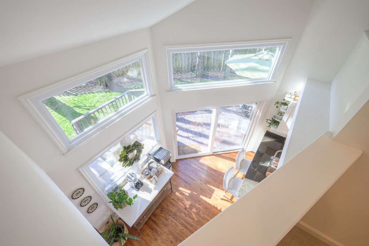 View from upstairs into kitchen.