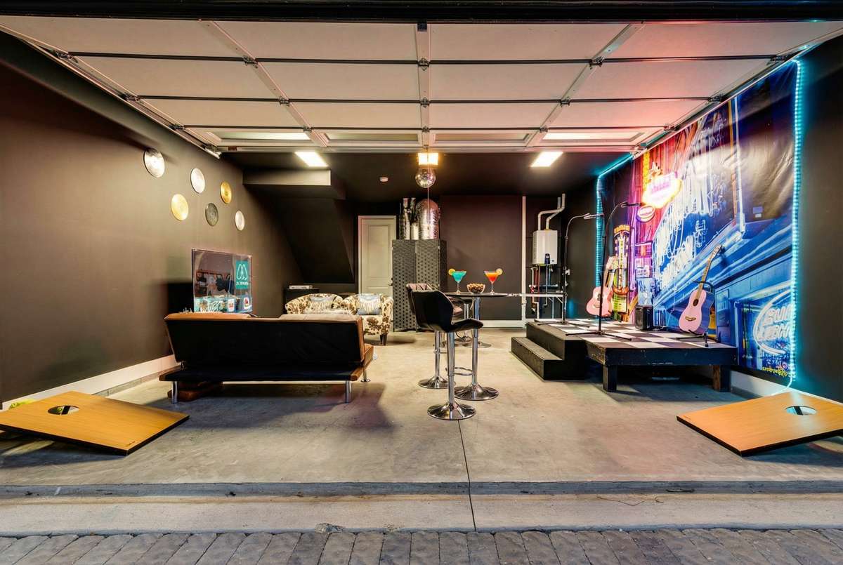 The two-car garage has been converted to yet another appealing guest amenity!