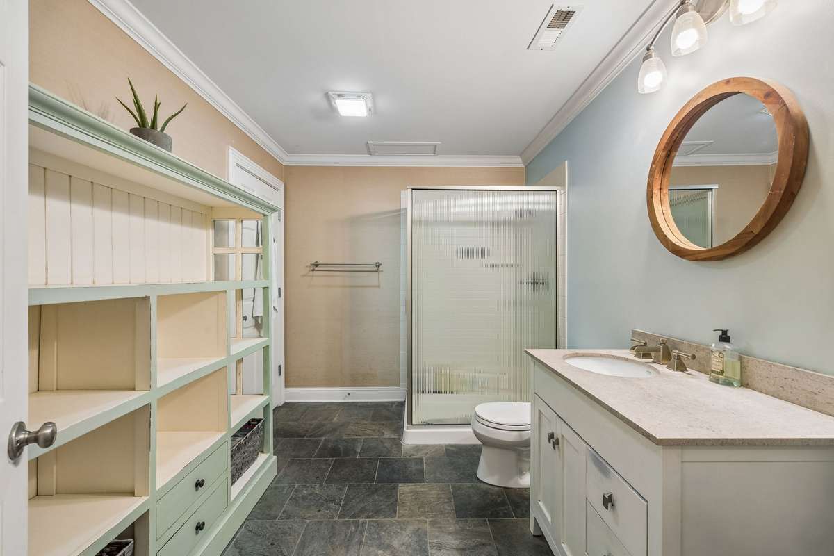 A full bath downstairs offers much convenience.