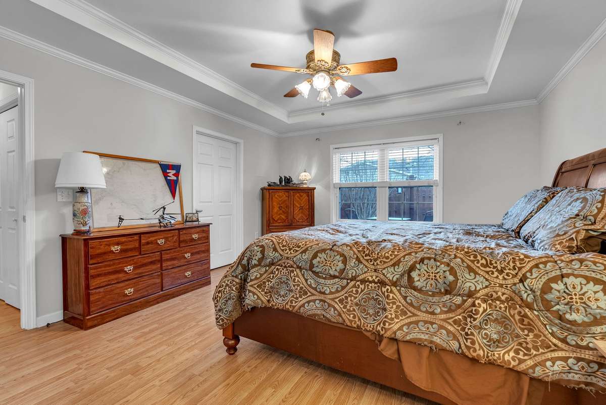 The primary bedroom has a beautiful trey ceiling with fan and crown molding! 646 Forest Glen Circle, Murfreesboro, TN 37128