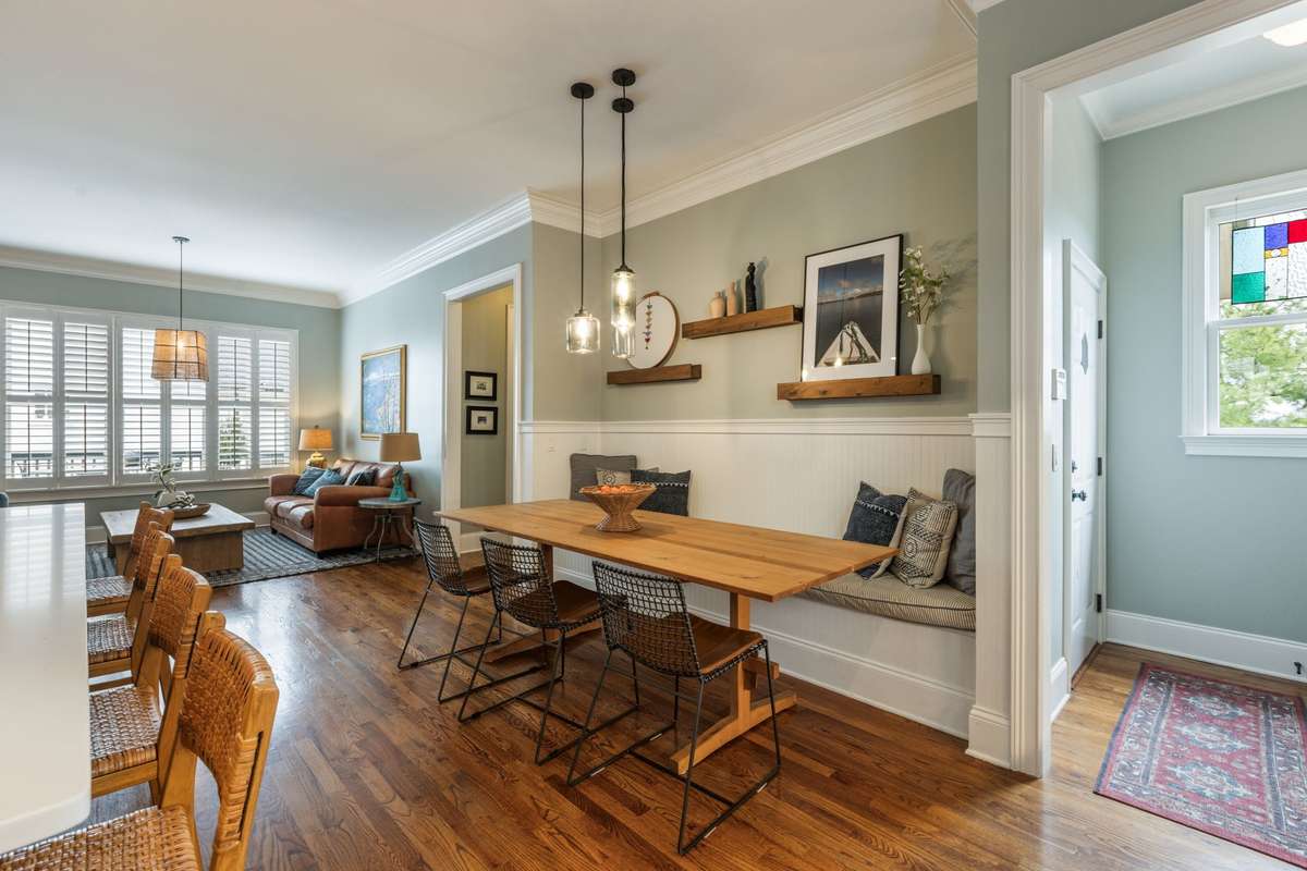 Built-In banquette with large eat in kitchen