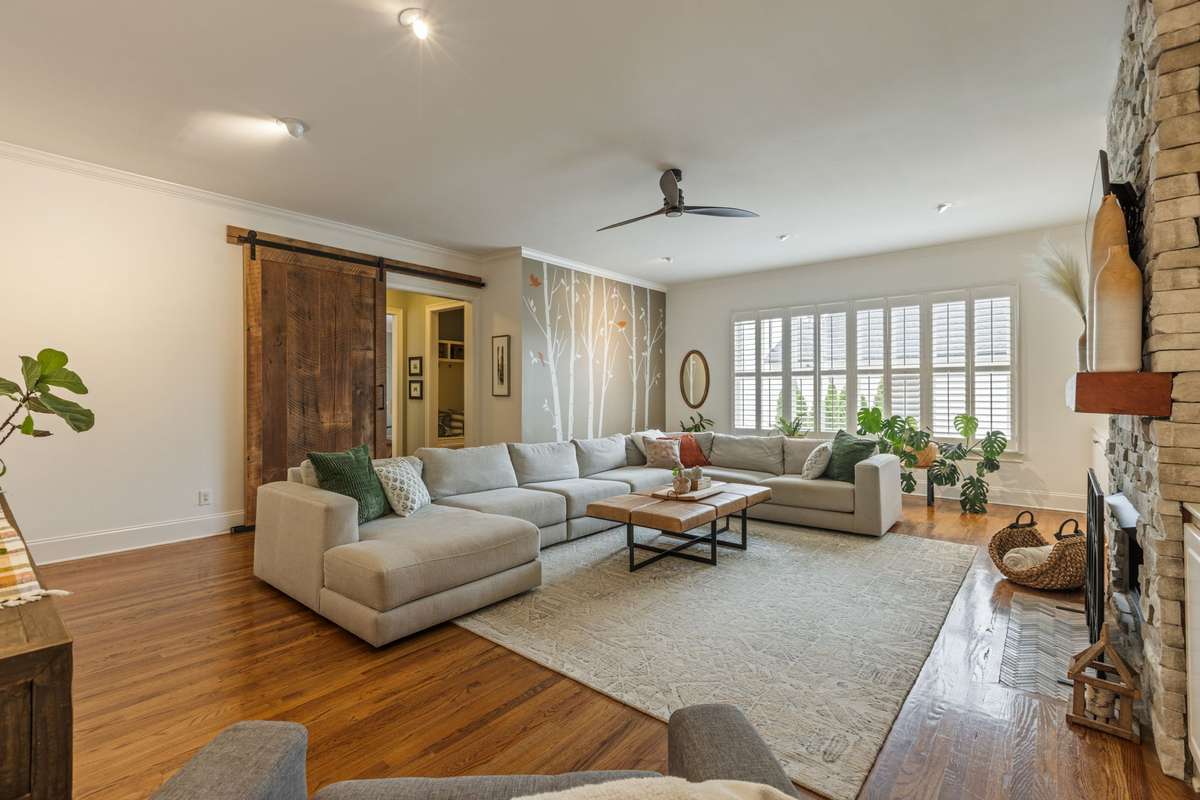 Custom Barn Door separates this space from the kitchen