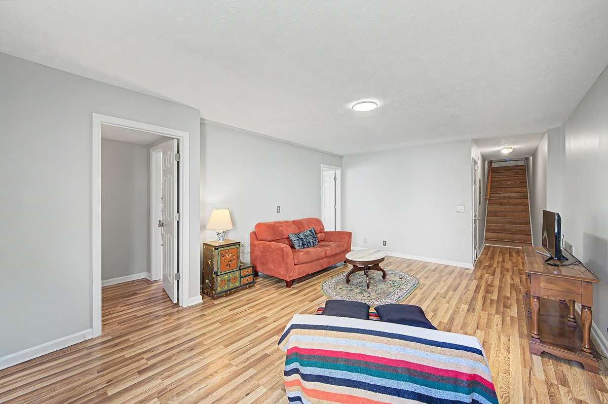 A view of the rec room looking back to the stairs