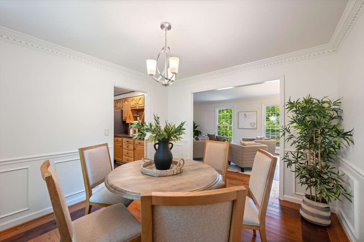 Dining room accommodates all shapes of tables.