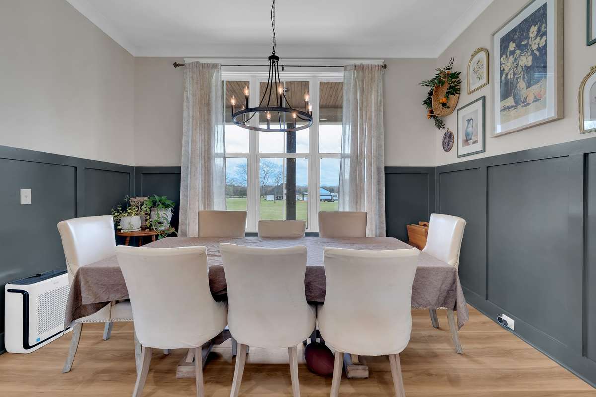 Large Dining area with beautiful trim work