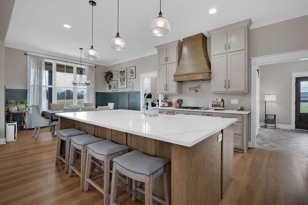 View of island and large eating area off the kitchen