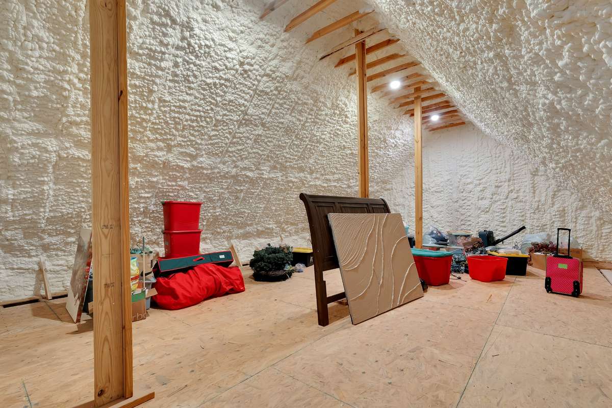 Walk in attic storage
Home has sprayed insulation throughout