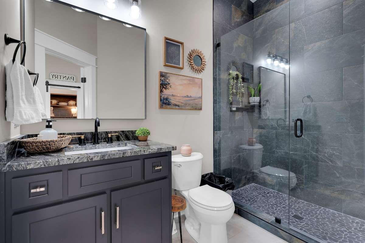 Full Bath downstairs with walk in tile shower