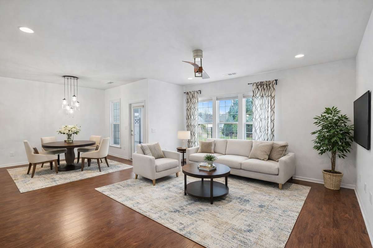This photo is Digitally staged. The home is currently vacant, and ready for your furniture.