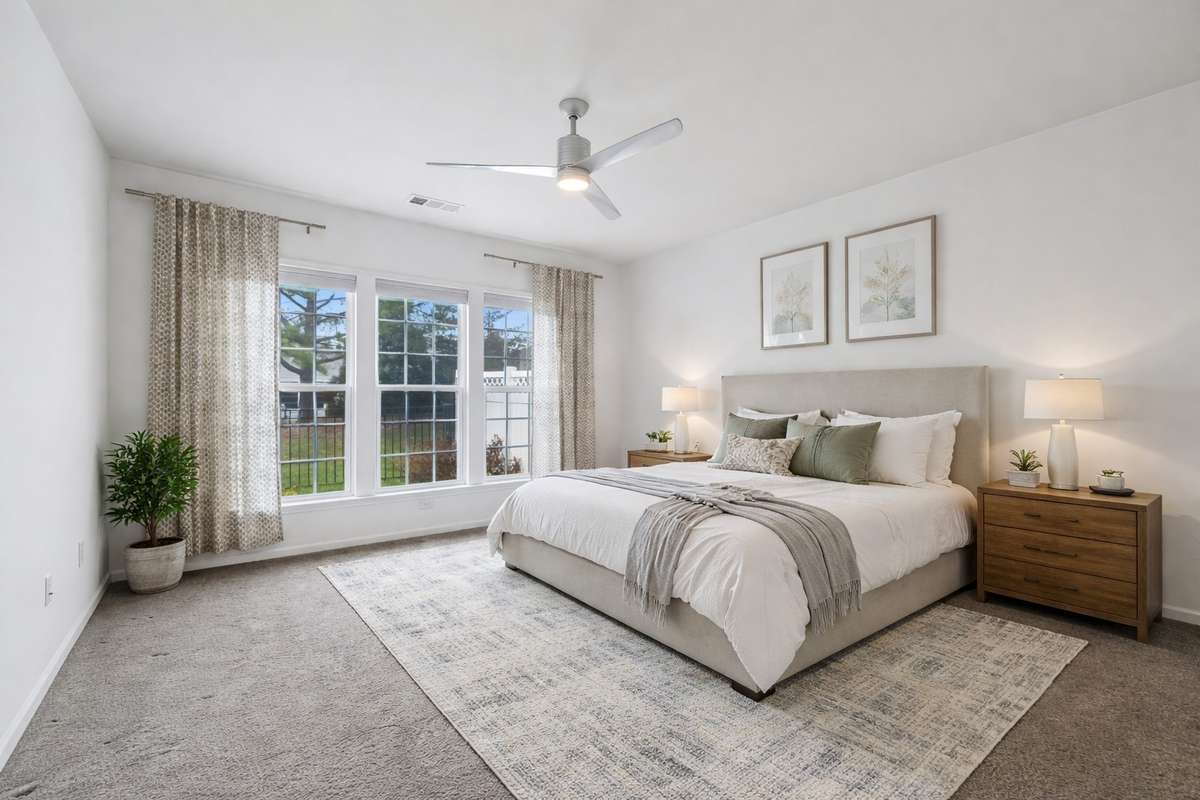 This Primary Bedroom photo has been digitally staged with furniture.