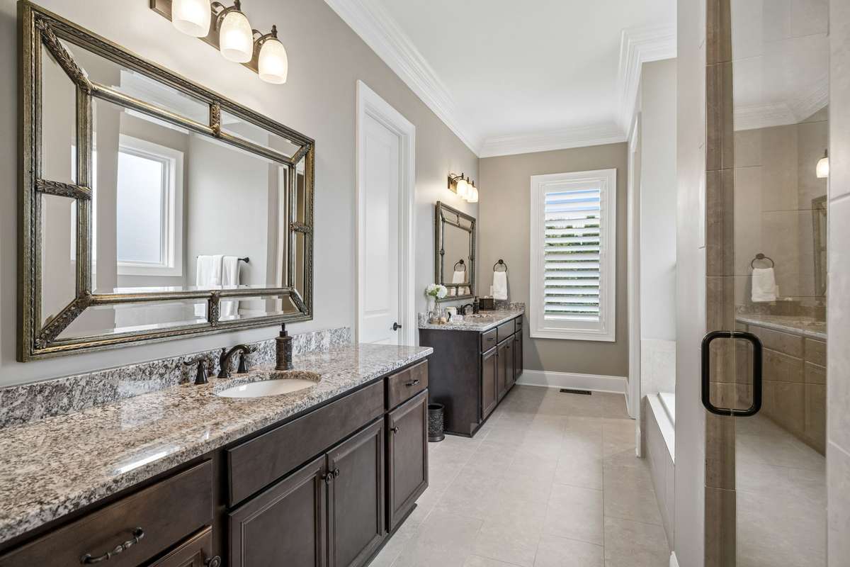 Double vanities with plenty of storage.