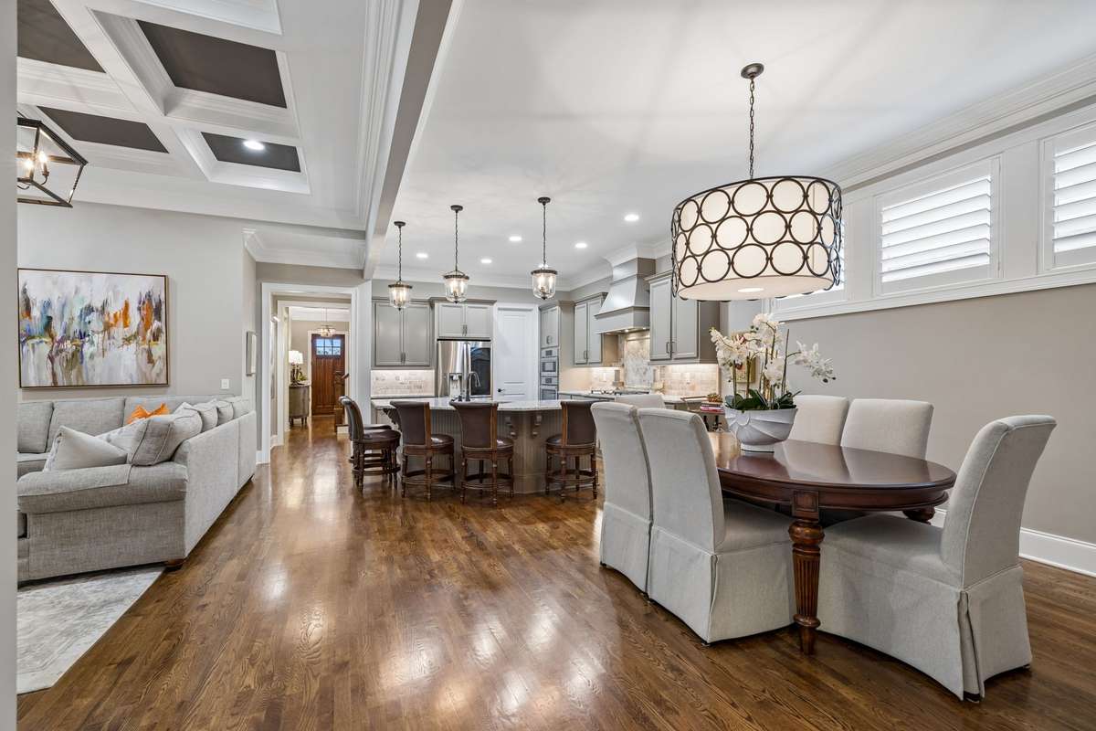 Coffered ceiling in the living room.