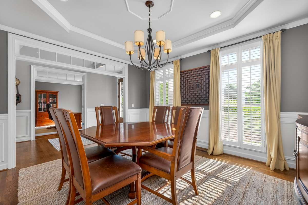 A light-filled interior view of the dining room
