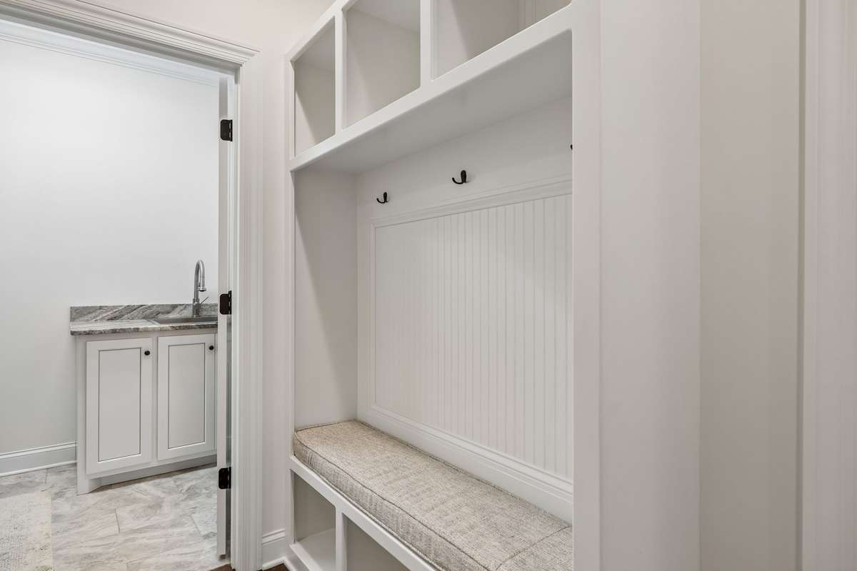 These built-in cubbies are great for everyday storage near the garage.