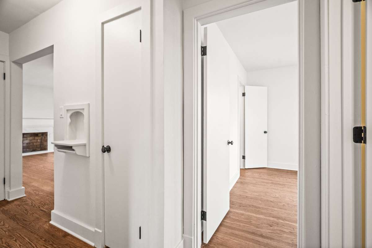 Hallway with vintage phone nook!