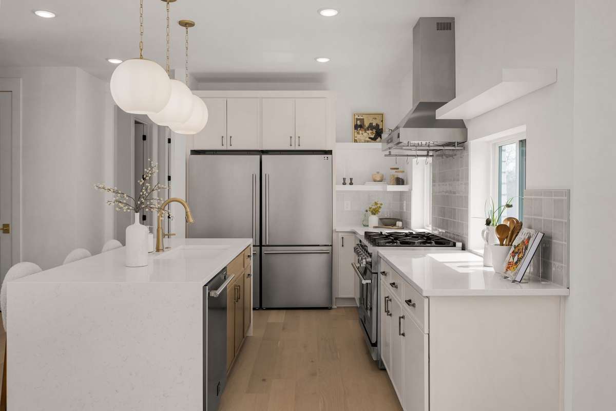 Gas range, double refrigerator