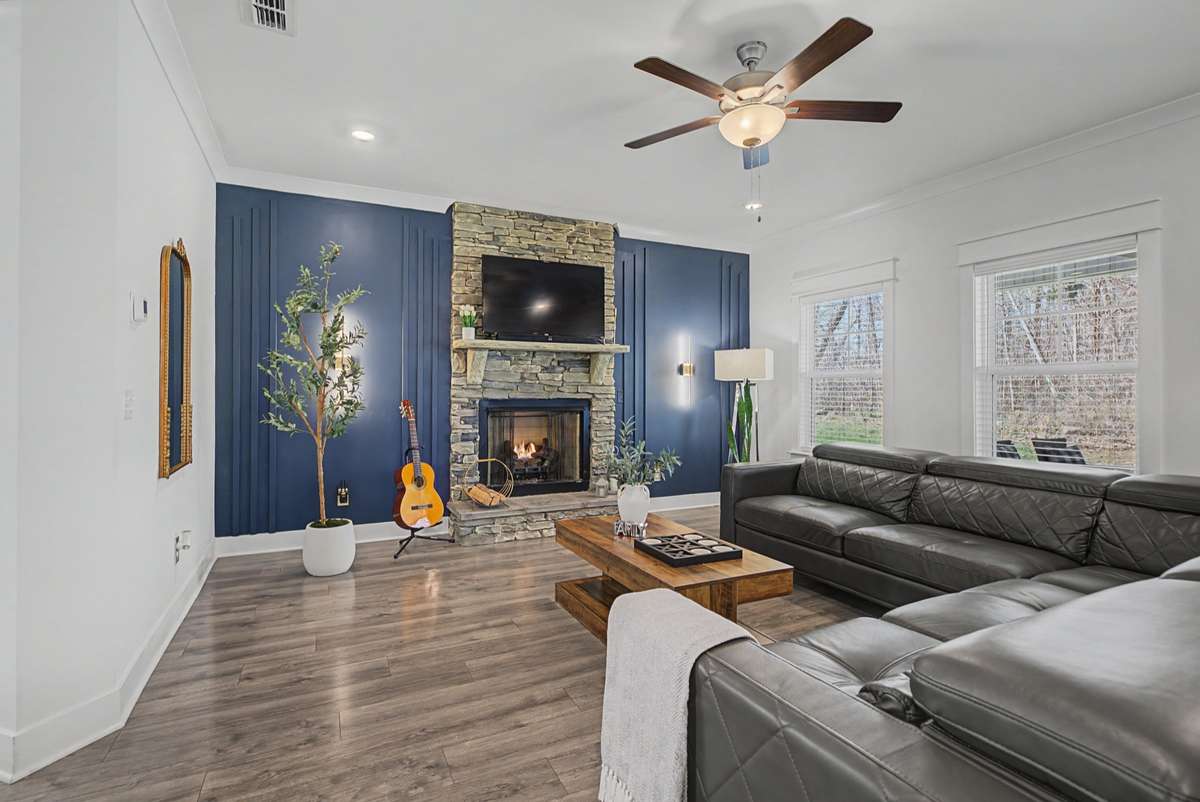 Large living room with a stone/gas fireplace!