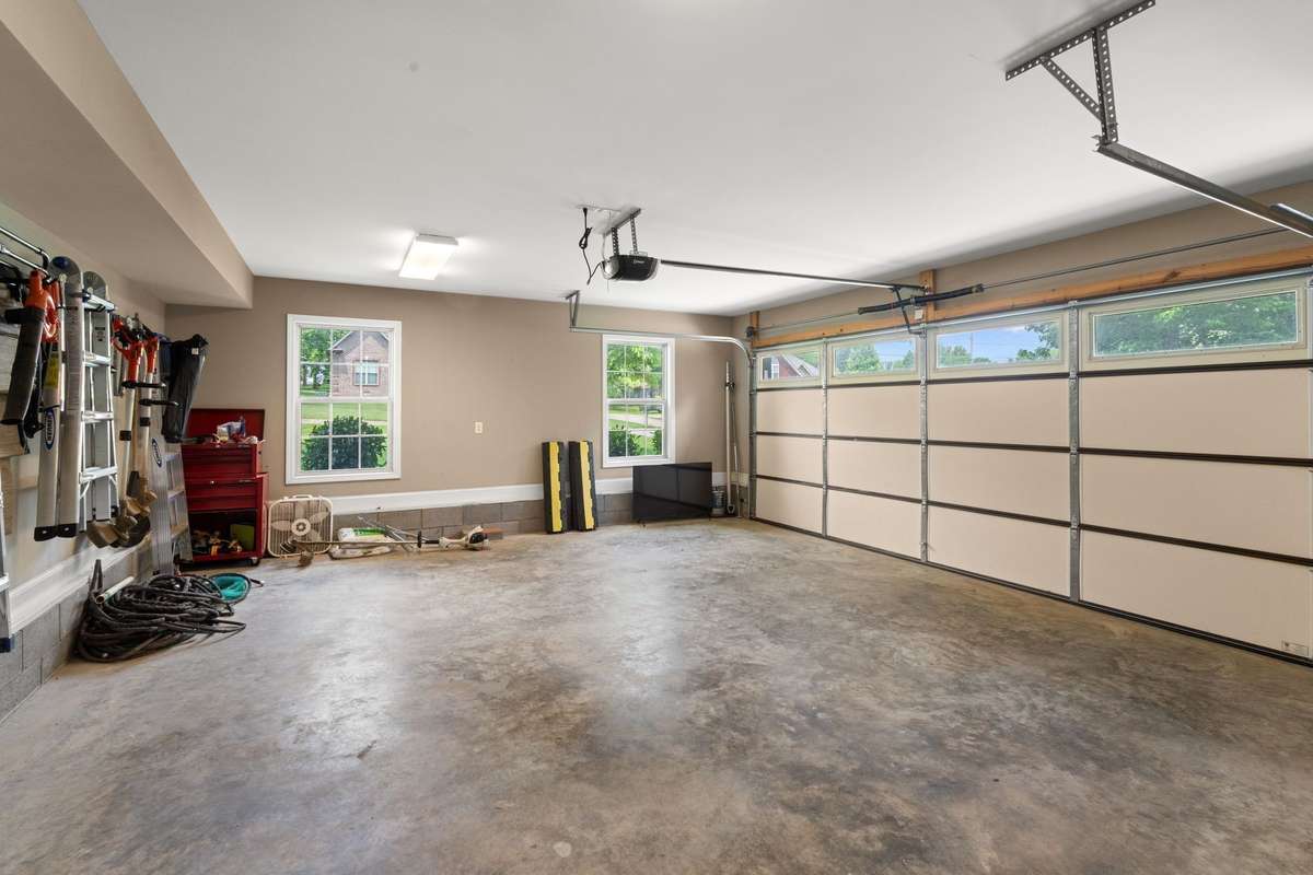Oversized two car garage with room for storage.