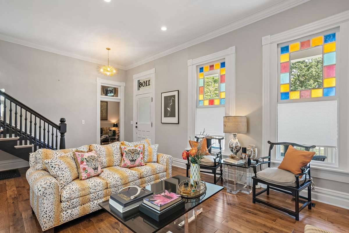 Original stained glass windows in Living Room