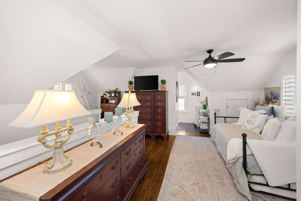 Separate In-Law Quarters. Private Entrance. Secondary Living Area. Secondary Full Kitchen. Secondary Laundry Room. Half Bathroom Downstairs. Private Bedroom & Full Bathroom Upstairs. Connected to Main Living Area through Upstairs Hallway.