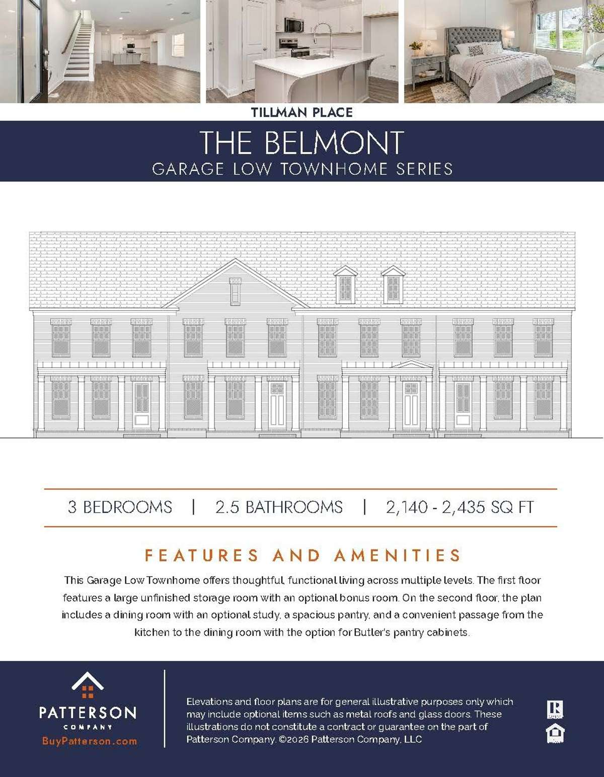 The Belmont Floor Plan features 3 bedrooms, 2.5 bathrooms, and 2,140+ square feet.