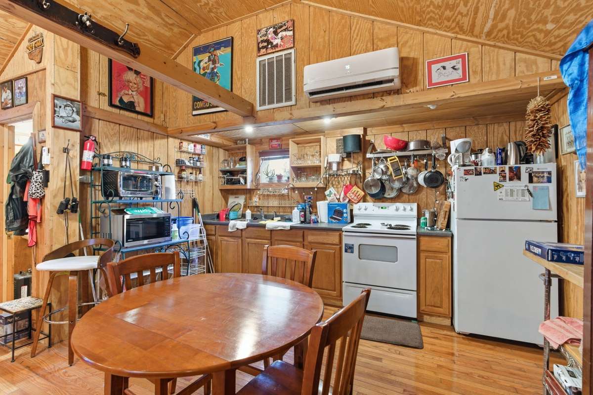 The studio has a cool, eclectic vibe and high ceilings make it feel spacious.